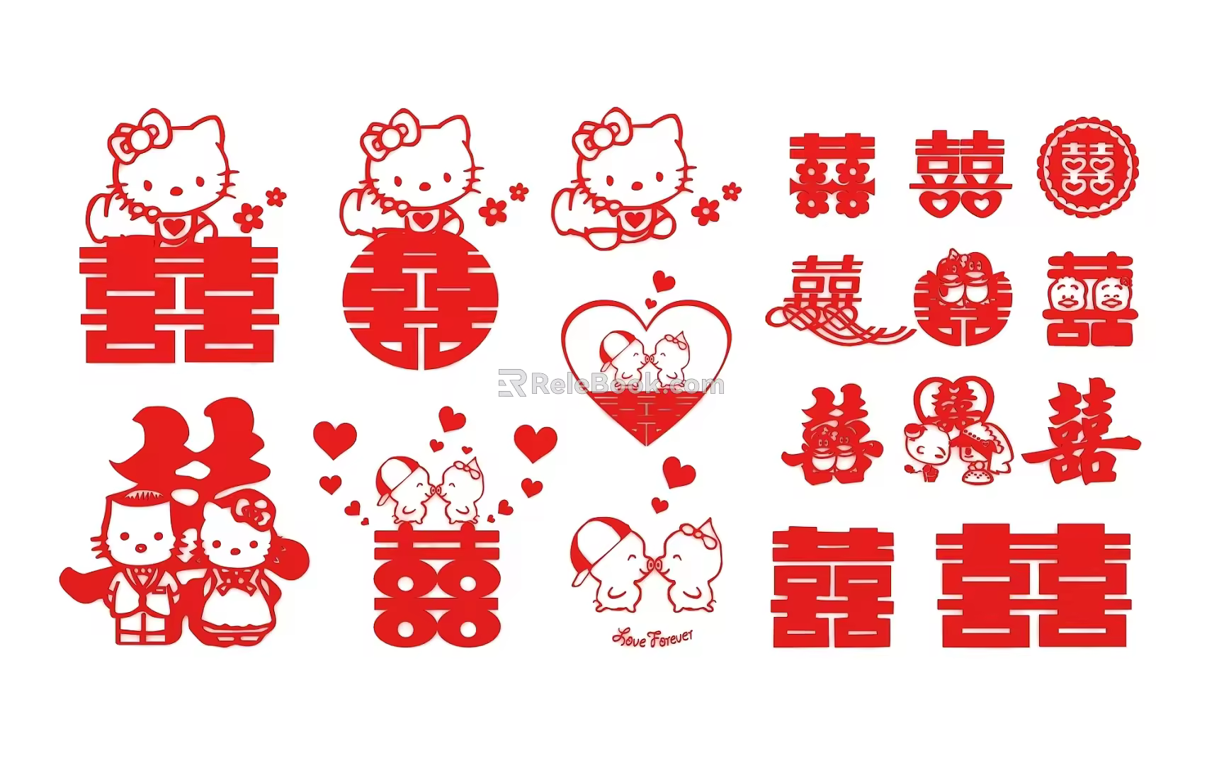 Xi decorative window grilles carving pattern wedding pattern Xi character cute animation 3d model
