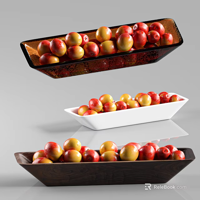 Stylish Ceramic Serving Trays With Fresh Fruit For Kitchen Table Decor 3d model