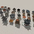 Traditional Architectural Models With Various Roof Styles And Wooden Structures