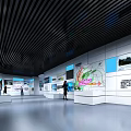 Spacious Exhibition Hall Interior With Display Walls Information Graphics And Display Stands