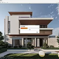 Modern Two Story Detached Villa With Wooden Roof Terrace And Courtyard Green Plants