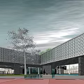 Modern Greenland Group Sales Office Building With Glass Curtain Wall And Surrounding Landscaping Trees