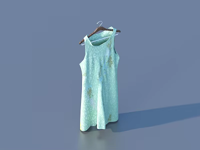 Light Green Sleeveless Dress Hanging On Hanger Against Gray Background 3d model