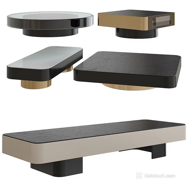 Various Modern Coffee Table Designs With Black Beige Surface And Metal Base 3d model 