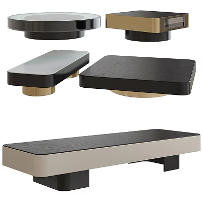 Various Modern Coffee Table Designs With Black Beige Surface And Metal Base 3d model