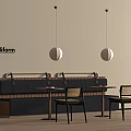 Modern Banquette Sofa Interior With Table Two Chairs And Pendant Lights 3d model