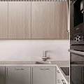 Modern Kitchen Interior With Light Wood Cabinets Island Counter And Built in Oven