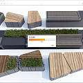 Modern Landscape Seating With Wooden Panels Gray Frames And Grass Elements 3d model