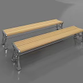 Pair Of Modern Outdoor Benches With Wooden Slat Seats And Metal Frames For Garden Use