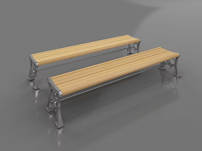 Pair Of Modern Outdoor Benches With Wooden Slat Seats And Metal Frames For Garden Use 3d model