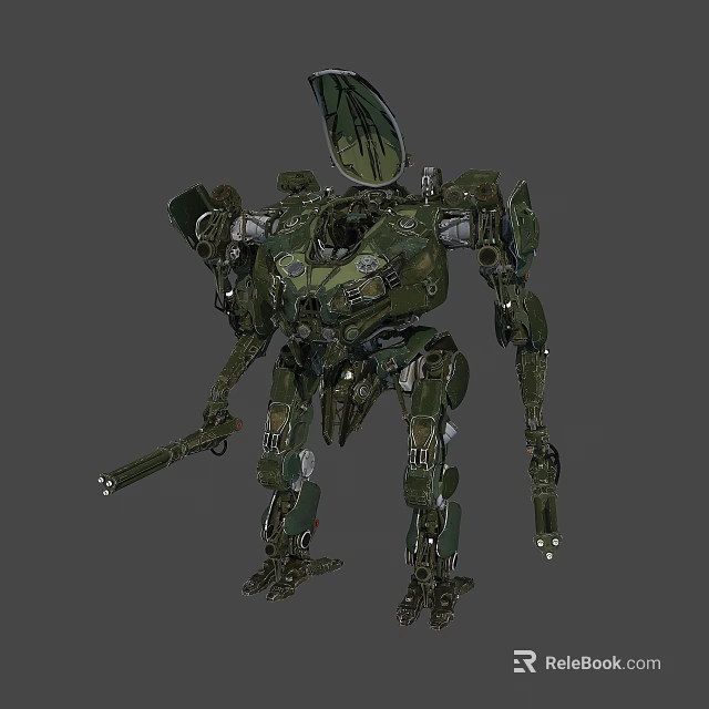 Sci Fi Green Mechanical Mech Robot With Armed Weapons And Armor Structure 3d model 