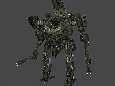 Sci Fi Green Mechanical Mech Robot With Armed Weapons And Armor Structure 3d model