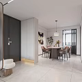 Modern Living and Dining Area Interior With Spacious Layout Sofa TV Wall and City View