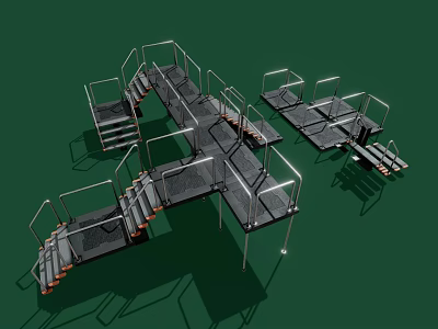 Heavy Duty Multi Level Industrial Platform Structures with Railings Stairs Support Frames and Grated Treads 3d model