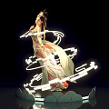 Traditional Dancer in Elegant Costume With Light Trails On Cloud Pattern Platform
