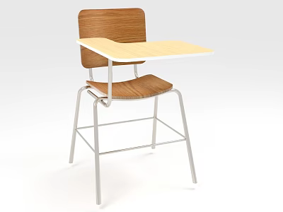 Bar Stool with Wooden Backrest and Seat Metal Frame and Attached Tabletop 3d model