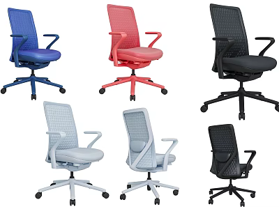 Colorful Mesh Office Chairs With Adjustable Arms And Swivel Bases 3d model