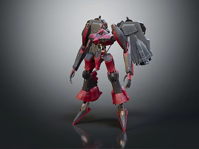 Red And Black Humanoid Robot With Mechanical Armor And Futuristic Design Structure 3d model