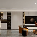 Modern Living And Dining Room Interior With Sofa Coffee Table TV Wall And Artwork