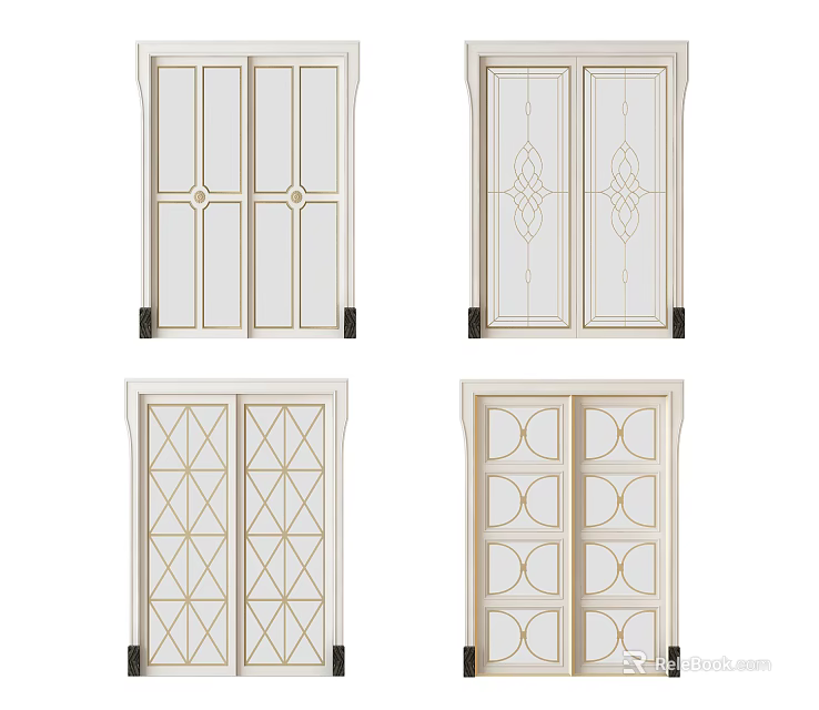 Stylish Sliding Doors with Various Geometric Patterns for Home Interior Design 3d model