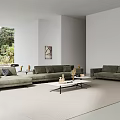 Modern Living Room Interior With Gray Sofas White Coffee Table Wall Art And Greenery View 3d model