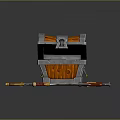 Sharp Bladed Weapons With Red Handles Lying Near Open Orange Silver Treasure Chest