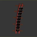 Red Industrial Frame With Black Mechanical Components Arranged In Linear Structure