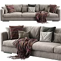 Cozy Gray Three Seater Sofa With Patterned Throw Pillows And Knitted Blanket 3d model