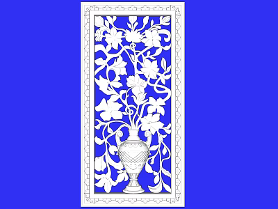 White Carved Decorative Panel With Vase And Floral Patterns On Blue Background 3d model