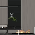 Modern Fireplace Design With Wooden Shelves Warm Lighting And Decorative Plant