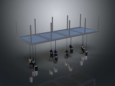 Modern Minimalist Lighting Combination With Long Rectangular Structure And Black Pendant Lights 3d model