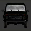 Vintage Two Door Car With Square Body Off Road Tires And Weathered Retro Finish