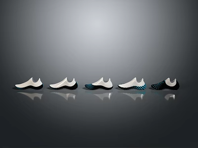 Stylish Modern Sneakers In Various Colors Arranged For Display With Reflective Effect 3d model