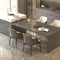Modern Style Dining Table Set With Chairs Marble Island And Dark Cabinets