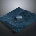 Futuristic Square Terrain Model With Central Base Structure And Surrounding Vehicles 3d model