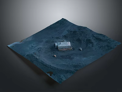 Futuristic Square Terrain Model With Central Base Structure And Surrounding Vehicles 3d model
