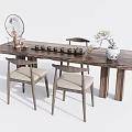 Wooden Tea Table and Chairs with Fabric Cushioned Seats Decorative Fan Tea Sets and Vase