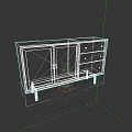 White Modern Storage Cabinet With Mesh Doors And Drawers On Slim Legs