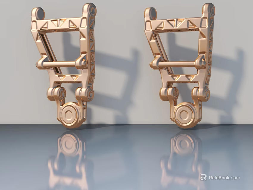 Golden Metal Door Hinge Pair with Shiny Surface and Reflection Design 3d model 