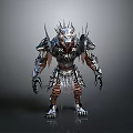 Fantasy Monster 3D Model With Metallic Armor Spikes Beast Head And Sharp Claws 3d model