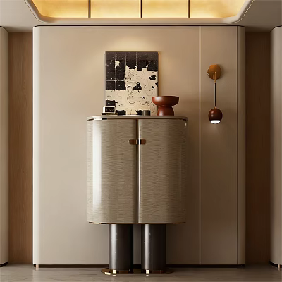 Modern Entryway Side Cabinet With Double Door Design Decorative Artwork And Wall Lamp 3d model