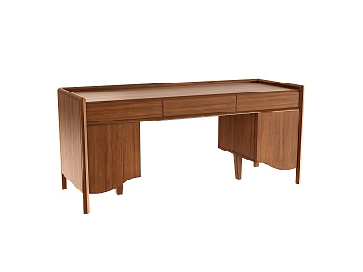 Modern Wooden Desk With Functional Drawers And Simple Design Structure 3d model