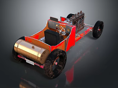 Red Custom Car With Gold Accents Black Tires And Exposed Mechanical Parts 3d model