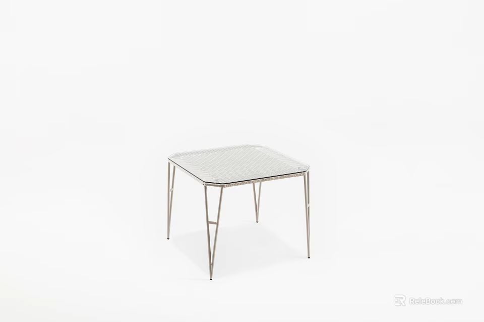 Modern Minimalist Square Dining Table With Glass Top And Metal Legs 3d model 