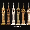Colorful 2D Ethnic Columns with Intricate Traditional Patterns and Cultural Artwork