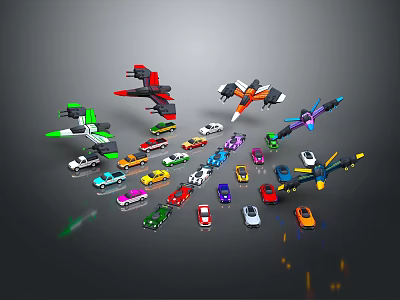 Numerous Colorful Small Toy Cars In Different Styles On 3d model