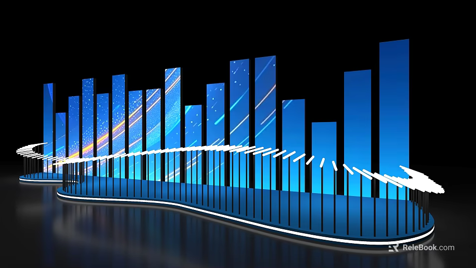 Modern Interactive Zone With Blue Illuminated Vertical Bars And Dynamic 3d model