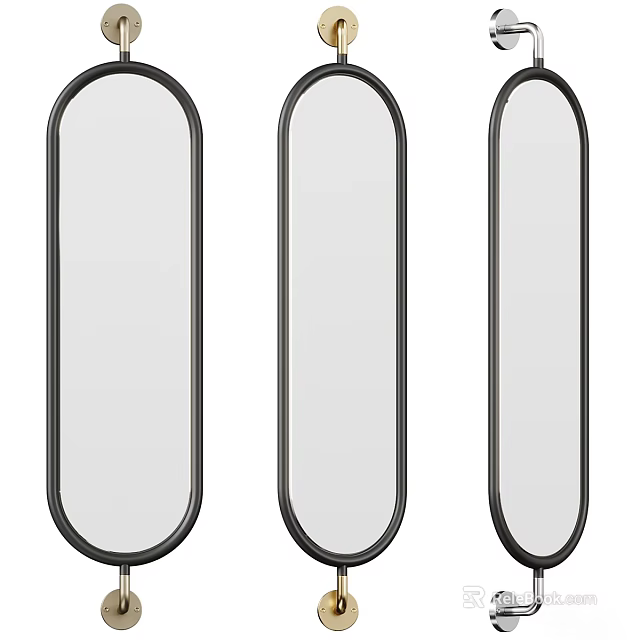 Three Modern Oval Shaped Mirrors with Black Frames Arranged Side by Side 3d model