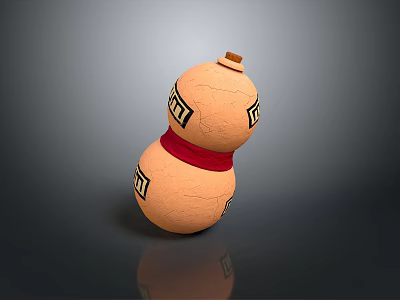 Gourd Shaped Orange Decorative Furniture With Cracked Texture Red Band And Black Square Patterns 3d model