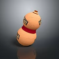 Gourd Shaped Orange Decorative Furniture With Cracked Texture Red Band And Black Square Patterns